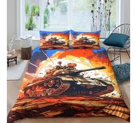 Battle tank actionSet Di Copripiumino morbida 3 pezzi motivo 3D con cerniera war illust copripiumino con federa soffice ultra morbido e traspirante for bambini adulti ragazzi Single（140x200cm）