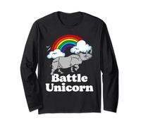 Battle Unicorn! Funny Retro 80s Rainbow Rhino Rhinoceros Maglia a Manica