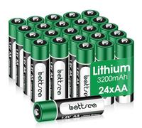 Battsea Batteria al litio AA, confezione da 24, 3200 mAh, 4,8 Wh, 1,5 V, doppia batteria a lunga durata, non ricaricabile, per torcia, giocattolo elettrico, telecomando, sistema di telecamere di