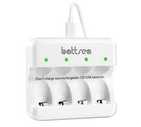 Battsea Caricabatterie rapido 5 V 2 A con cavo di ricarica USB di tipo C per batterie 123 A 750 mAh o 900 mAh batterie ricaricabili (4 canali di ricarica indipendenti)