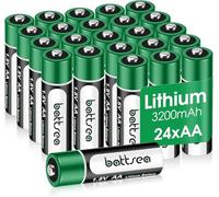 Battsea Confezione da 24 batterie al litio AA, 3200 mAh, 1,5 V, 4,8 Wh, doppia, non ricaricabili, batterie AA compatibili con giocattoli, telecomando lampeggiante, sistema di telecamere di
