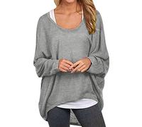 Batwing - Maglione lungo e largo da donna UK oversize leggero maglione da donna a tunica leggera a maniche lunghe maglione lavorato a maglia girocollo maglioni vestibilità ampia maglieria, Grigio, XL