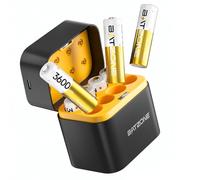 BATZONE Confezione da 8 batterie AA ricaricabili al litio con caricabatterie, 3600 mWh ad alta capacità 1,5 V, batterie AA agli ioni di litio ricaricabili a lunga durata con scatola di ricarica