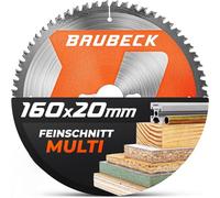 BAUBECK Lama per sega 160 x 20 + adattatore 16 mm, 60T, 1,5 mm, taglio sottile in legno e alluminio, compatibile con Festool TS 55 / ATF 55 E, Bosch PKS 55 A/PKS 54, lama circolare 160 x 20, lama 160