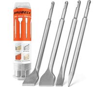 BAUBECK Set 4 Scalpelli SDS Plus per Calcestruzzo e Muratura - 250 mm - Acciaio 40CR Temprato - Scalpello a Punta, Piatto e per Piastrelle per Martello Perforatore