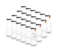 BAUER 24 Bottiglie di Vetro 150 ml Transparent con Chiusura Argentata, Ideali per Riempimento di Liquidi e Decorazioni per Occasioni Speciali