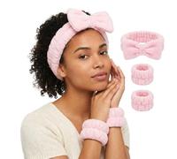 Bauer 39429 - Set per la cura della pelle con fascia per il viso e braccialetti anti-goccia per trucco, pulizia e routine spa