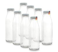 BAUER Bottiglie - 8 bottiglie per latte da 0,5 litri con coperchi a vite Twist-Off in bianco - Bottiglie a collo largo con volume da 500 ml - adatto come bottiglia per latte, succo e per condimenti o