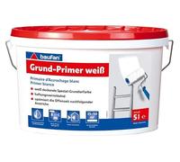 Baufan Primer di fondo per interni ed esterni 5 l | vernice di fondo speciale coprente bianca | promotore di adesione | ottimizza il tempo di lavorabilità delle successive mani di vernice