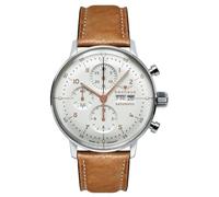 Bauhaus 2018-1 Cronografo automatico da uomo, in acciaio inox color argento, bianco, pelle marrone