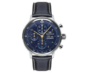 Bauhaus 2018-3 Orologio automatico da uomo, in acciaio inox, argento, blu, cinturino in pelle