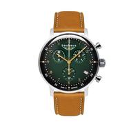 Bauhaus 2096-3 - Cronografo da uomo argento con cinturino in pelle blu e movimento al quarzo - Made in Germany, verde scuro/marrone