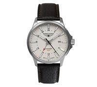 Bauhaus Aviation Orologio da uomo con cinturino in pelle o cinturino in titanio automatico GMT cassa in titanio 10 ATM vetro zaffiro data 2868, beige/cinturino in pelle, cinghia