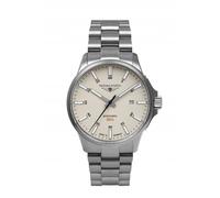 Bauhaus Aviation Orologio da uomo con maglie in titanio, automatico, 10 ATM, vetro zaffiro, data 2864M-5, beige/cinturino in titanio, Bracciale