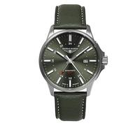 Bauhaus Aviation Orologio da uomo con cinturino in pelle o cinturino in titanio automatico GMT cassa in titanio 10 ATM vetro zaffiro data 2868, verde/cinturino in pelle, cinghia
