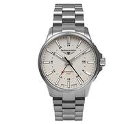 Bauhaus Aviation Orologio da uomo con cinturino in pelle o cinturino in titanio automatico GMT cassa in titanio 10 ATM vetro zaffiro data 2868, beige/cinturino in titanio, Bracciale