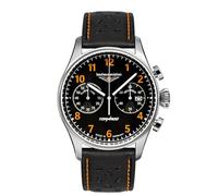 Bauhaus Aviation Orologio da uomo in acciaio inox serie Tornado cronografo 5 ATM con cinturino in pelle in diverse varianti, nero / arancione, cinghia