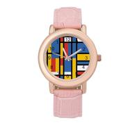 Bauhaus - Orologio da polso da donna, stile astratto, moderno, con motivo geometrico blu, elegante, analogico, al quarzo, cinturino in pelle, Stile:, regular