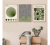 Bauhaus Verde Grafica Tela Quadri Astratto Linea Poster Stampe Moderni Parete Arte Foto Soggiorno Camera Camera da letto Interno Casa Decorazioni 50x70cmx3 Senza cornice