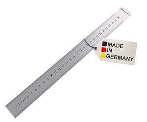 BAUHELD® Righello in Acciaio 300 mm [EG1] - Scala Con Misurazione in INCH e CM [Made in Germany] - Robusto Righello in Metallo Inox - 30 cm Linial Con Pratico Foro
