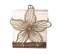 Bauhinia Flower Paper Towel Holder Artistic Iron and Wood Napkin Stand Countertops Vertical Tissue Dispenser with Wooden Base Portatovaglioli(Retro Gold)