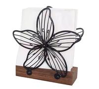Bauhinia Flower Paper Towel Holder Artistic Iron and Wood Napkin Stand Countertops Vertical Tissue Dispenser with Wooden Base Portatovaglioli(Svart)