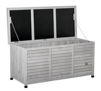 Baule Da Esterno In Legno Di Abete Con Base Rialzato E Coperchio, Cassapanca Contenitore Da Esterno Impermeabile, 127x56x60 Cm, Grigio