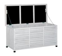 Baule Da Esterno In Legno Di Abete Con Base Rialzato E Coperchio, Cassapanca Contenitore Da Esterno Impermeabile, 127x56x60 Cm, Bianco