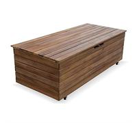Baule da Giardino in Legno con rotelle, 110L, Saragosse, Marrone Naturale, 107x78x49 cm