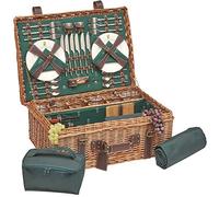 Baule da picnic in pelle - Prestige "Champs Elysée" per 6 persone, completo con su scompartimento isotermico - dimensioni: 57x37x23cm
