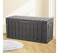 Baule nero, 118 x 53 x 57 cm, in polipropilene, 340 l, resistente ai raggi UV, con coperchio e ruote per la conservazione dei cuscini, scatola da giardino