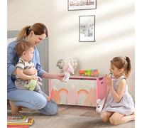 Baule Portagiochi per Bambini con Coperchio e Cerniera di Sicurezza in MDF, 60x37x39cm, Rosa