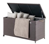 BAKAJI Baule Portaoggetti da Giardino in Polyrattan 420 Litri, Box da Esterno Impermeabile Resistente ai Raggi Uv, Cassapanca XXL con Ruote per Trasporto e Maniglia, 121 x 55 x 60 cm (Marrone)