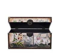 Baule SJ 08551 in legno con rivestimento in pelle, New York, Parigi, Italia, Londra, giro del mondo, USA, stile vintage con guarnizioni in metallo, effetto antico, diverse misure, di alta qualità, stile coloniale, con decorazioni, tela, Größe L 49cm x 28cm x 25cm London