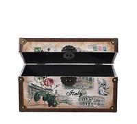 Baule SJ 08551 in legno con rivestimento in pelle, New York, Parigi, Italia, Londra, giro del mondo, USA, stile vintage con guarnizioni in metallo, effetto antico, diverse misure, di alta qualità, stile coloniale, con decorazioni, tela, Größe M 35cm x 21cm x 19cm Italy