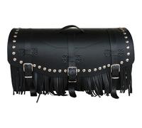 Bauletto moto in pelle con serratura, rivetti e frange RSA K461 nero