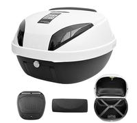 Bauletto per moto,Bauletto Baule Moto Scooter 42L,Bauletto posteriore per scooter,Valigia Top case Universale,Top case rigido impermeabile per moto con schienale,piastra - Bianco(Nero)