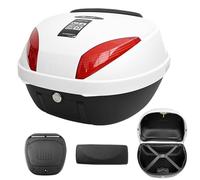 Bauletto per moto,Bauletto Baule Moto Scooter 42L,Bauletto posteriore per scooter,Valigia Top case Universale,Top case rigido impermeabile per moto con schienale,piastra - Bianco(Rosso)
