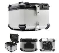 Bauletto Per Moto Impermeabile Baule Moto In Alluminio Con Schienale,28L 36L 45L 55L 65L 80L 100L Bauletti Per Moto Universale Valigia Top Case (Color : Silver, Size : 55L)