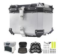 Bauletto Scooter e Moto in Alluminio, Impermeabile Box Bagagli con Blocco di Sicurezza, Piastra di Base Rapido Smontaggio e Schienale (Silver, 55L)