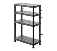 BAULICH - Scaffale in Plastica per Magazzino e Officina, per Garage, Cantina e Dispensa, 4 Ripiani, Piedini Rialzati, Struttura Robusta, Nero, Portata Massima 100 kg, con Staffe, Connettori e Tappi