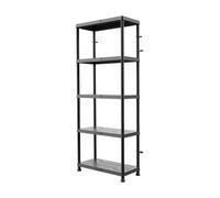 BAULICH - Scaffale in Plastica per Magazzino e Officina, per Garage, Cantina e Dispensa, 5 Ripiani, Piedini Rialzati, Struttura Robusta, Nero, Portata Massima 125 kg, con Staffe, Connettori e Tappi