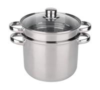 Baumalu, Pentola per pasta in acciaio inox, 24 cm, 7,5 litri, con triplo fondo diffusore inox/alluminio/acciaio inox, coperchio in vetro con bordo in acciaio inox e foro vapore, manici in metallo