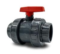 Baumaxxe Valvola a sfera PVC 63 mm I Rubinetto di intercettazione 2 vie 2 con 2 manicotti a incollaggio e doppio bocchettone smontabile I PVC-U PN16 I Per impianti piscina, laghetto I bm002