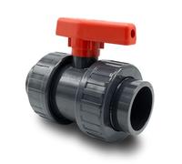 Baumaxxe Valvola a sfera PVC-U 50 mm I Rubinetto di intercettazione 2 vie con doppia unione e 2 manicotti da incollare I Per impianti piscina, laghetto e irrigazione I bm116