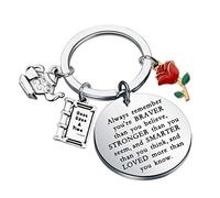 BAUNA Beauty and The Beast Portachiavi da favola con ciondolo a forma di rosa, regalo ispirato con scritta "Always Remember You're Braver Than You Believe Key