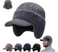 BAUNBRHY Coldshield Trapper Blocking Knitted Hats, Elastic Winter Warm Knitted Hat with Brim And Ear Flaps, Winter Trapper, Skiing Cycling Hats for Mens And Women-Grey