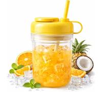 BAUNBRHY Portable Iced Coffee Cup with Ice Tray, 3 in 1 Ice Cube Bottle with Straw, Cold Drink Tumbler for Coffee,Juice,Iced Beverages (Yellow)