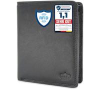 Baur - Portafoglio da uomo in vera pelle Nappa | Protezione RFID | Portafoglio grande | Formato verticale con bottone all'interno | Tanto spazio per carte di credito | Nero