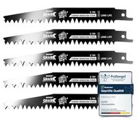 BAURIX® Lame per Sega a Gattuccio 5 Pezzi 150 mm - Legno, 5 TPI | Modello SHARK. Per potare rami, tagliare radici e legna. Acciaio CRV resistente, compatibili con Bosch e Makita.
